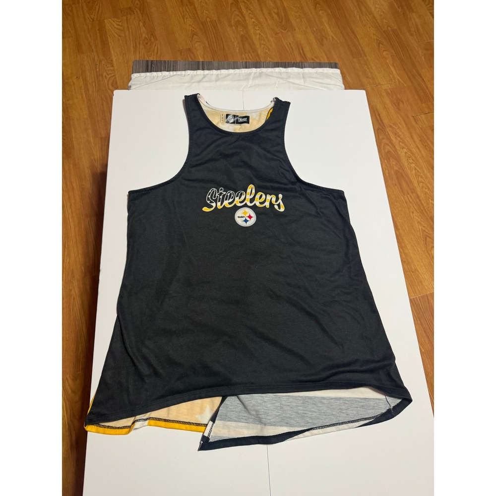 NFL Team Apparel Pittsburgh Steelers Tank Top Stars Stripes Black Gold Large